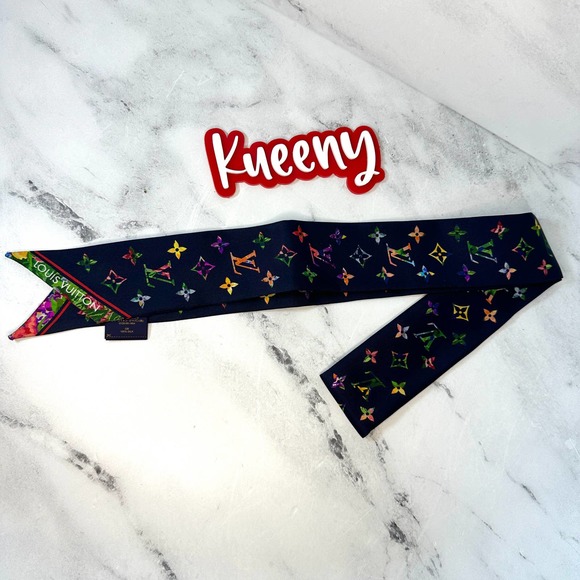 ❌❌ LOUIS VUITTON Garden Bandeau Silk Scarf BB LV Blue Roses Monogram flowers NEW - Picture 2 of 10